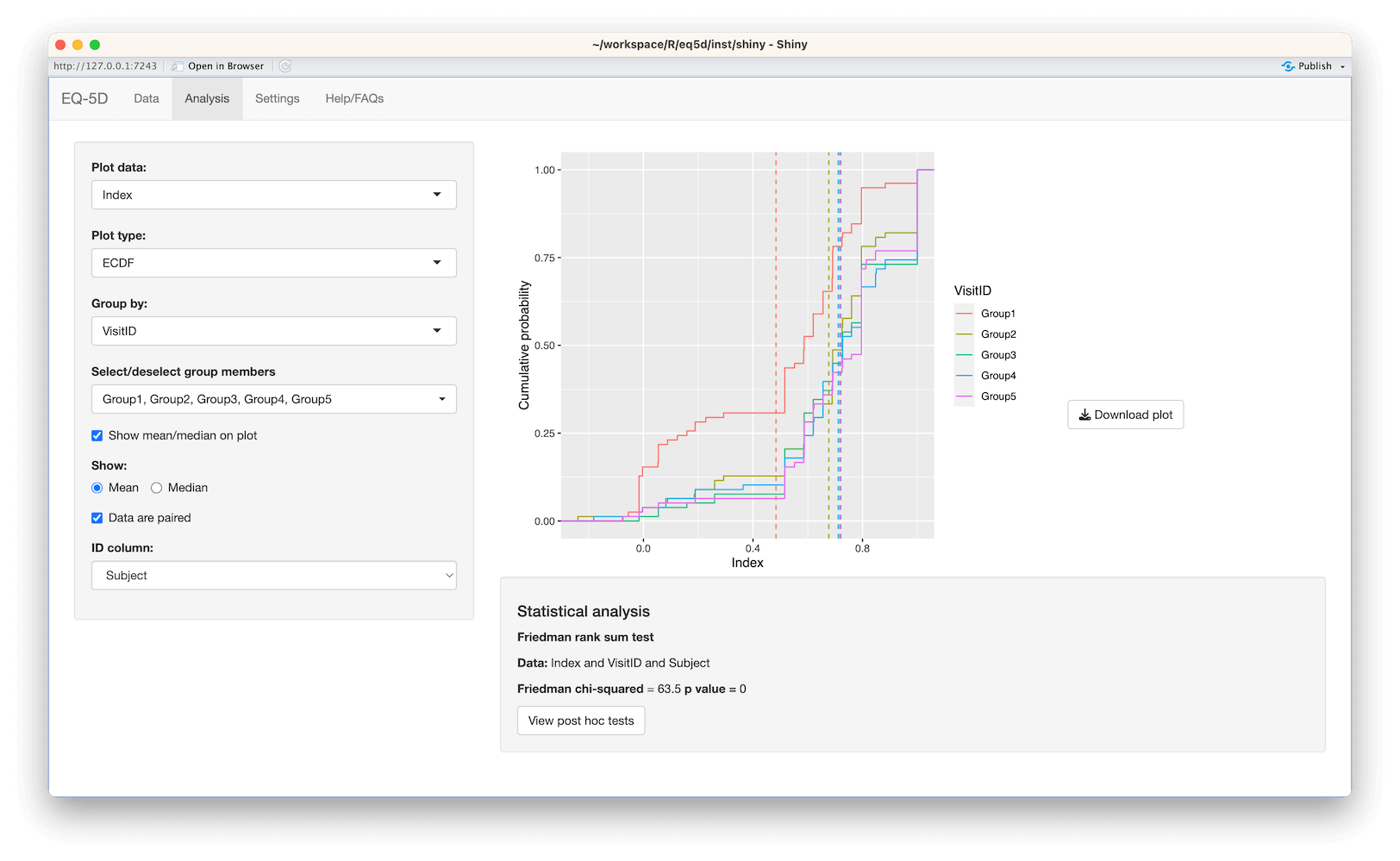 Shiny EQ-5Dapp ecdf plot screenshot