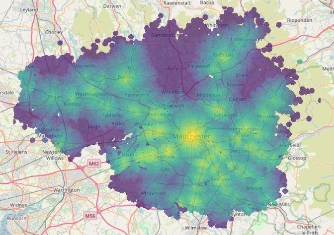 Example of surface raster visualised inQGIS